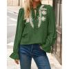 imageBTFBM Boho Tops for Women Fall 2025 Casual V Neck Ruffle Long Sleeve Shirts Floral Embroidered Blouses Vacation OutfitsGreen