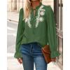 imageBTFBM Boho Tops for Women Fall 2025 Casual V Neck Ruffle Long Sleeve Shirts Floral Embroidered Blouses Vacation OutfitsGreen