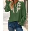 imageBTFBM Boho Tops for Women Fall 2025 Casual V Neck Ruffle Long Sleeve Shirts Floral Embroidered Blouses Vacation OutfitsGreen