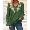 imageBTFBM Boho Tops for Women Fall 2025 Casual V Neck Ruffle Long Sleeve Shirts Floral Embroidered Blouses Vacation OutfitsGreen
