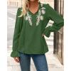 imageBTFBM Boho Tops for Women Fall 2025 Casual V Neck Ruffle Long Sleeve Shirts Floral Embroidered Blouses Vacation OutfitsGreen