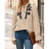 imageBTFBM Boho Tops for Women Fall 2025 Casual V Neck Ruffle Long Sleeve Shirts Floral Embroidered Blouses Vacation OutfitsKhaki