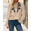 imageBTFBM Boho Tops for Women Fall 2025 Casual V Neck Ruffle Long Sleeve Shirts Floral Embroidered Blouses Vacation OutfitsKhaki