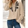 imageBTFBM Boho Tops for Women Fall 2025 Casual V Neck Ruffle Long Sleeve Shirts Floral Embroidered Blouses Vacation OutfitsKhaki