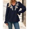 imageBTFBM Boho Tops for Women Fall 2025 Casual V Neck Ruffle Long Sleeve Shirts Floral Embroidered Blouses Vacation OutfitsNavy