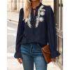 imageBTFBM Boho Tops for Women Fall 2025 Casual V Neck Ruffle Long Sleeve Shirts Floral Embroidered Blouses Vacation OutfitsNavy