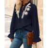 imageBTFBM Boho Tops for Women Fall 2025 Casual V Neck Ruffle Long Sleeve Shirts Floral Embroidered Blouses Vacation OutfitsNavy