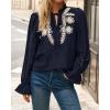 imageBTFBM Boho Tops for Women Fall 2025 Casual V Neck Ruffle Long Sleeve Shirts Floral Embroidered Blouses Vacation OutfitsNavy