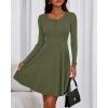 imageBTFBM Casual Fall Dresses for Women 2025 Long Sleeve Ribbed Button Down Empire Waist A Line Winter Wedding Guest DressArmy Green