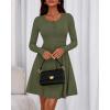 imageBTFBM Casual Fall Dresses for Women 2025 Long Sleeve Ribbed Button Down Empire Waist A Line Winter Wedding Guest DressArmy Green