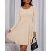 imageBTFBM Casual Fall Dresses for Women 2025 Long Sleeve Ribbed Button Down Empire Waist A Line Winter Wedding Guest DressBeige