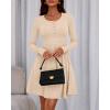 imageBTFBM Casual Fall Dresses for Women 2025 Long Sleeve Ribbed Button Down Empire Waist A Line Winter Wedding Guest DressBeige
