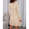 imageBTFBM Casual Fall Dresses for Women 2025 Long Sleeve Ribbed Button Down Empire Waist A Line Winter Wedding Guest DressBeige