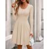 imageBTFBM Casual Fall Dresses for Women 2025 Long Sleeve Ribbed Button Down Empire Waist A Line Winter Wedding Guest DressBeige
