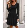 imageBTFBM Casual Fall Dresses for Women 2025 Long Sleeve Ribbed Button Down Empire Waist A Line Winter Wedding Guest DressBlack