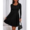 imageBTFBM Casual Fall Dresses for Women 2025 Long Sleeve Ribbed Button Down Empire Waist A Line Winter Wedding Guest DressBlack