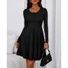 imageBTFBM Casual Fall Dresses for Women 2025 Long Sleeve Ribbed Button Down Empire Waist A Line Winter Wedding Guest DressBlack