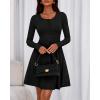imageBTFBM Casual Fall Dresses for Women 2025 Long Sleeve Ribbed Button Down Empire Waist A Line Winter Wedding Guest DressBlack