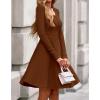 imageBTFBM Casual Fall Dresses for Women 2025 Long Sleeve Ribbed Button Down Empire Waist A Line Winter Wedding Guest DressBrown
