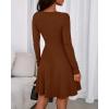 imageBTFBM Casual Fall Dresses for Women 2025 Long Sleeve Ribbed Button Down Empire Waist A Line Winter Wedding Guest DressBrown