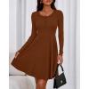 imageBTFBM Casual Fall Dresses for Women 2025 Long Sleeve Ribbed Button Down Empire Waist A Line Winter Wedding Guest DressBrown