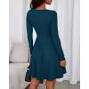 imageBTFBM Casual Fall Dresses for Women 2025 Long Sleeve Ribbed Button Down Empire Waist A Line Winter Wedding Guest DressLake Blue