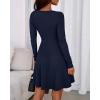 imageBTFBM Casual Fall Dresses for Women 2025 Long Sleeve Ribbed Button Down Empire Waist A Line Winter Wedding Guest DressNavy
