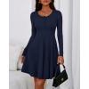 imageBTFBM Casual Fall Dresses for Women 2025 Long Sleeve Ribbed Button Down Empire Waist A Line Winter Wedding Guest DressNavy