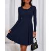 imageBTFBM Casual Fall Dresses for Women 2025 Long Sleeve Ribbed Button Down Empire Waist A Line Winter Wedding Guest DressNavy