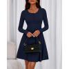 imageBTFBM Casual Fall Dresses for Women 2025 Long Sleeve Ribbed Button Down Empire Waist A Line Winter Wedding Guest DressNavy