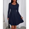 imageBTFBM Casual Fall Dresses for Women 2025 Long Sleeve Ribbed Button Down Empire Waist A Line Winter Wedding Guest DressNavy