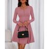 imageBTFBM Casual Fall Dresses for Women 2025 Long Sleeve Ribbed Button Down Empire Waist A Line Winter Wedding Guest DressPink