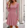 imageBTFBM Casual Fall Dresses for Women 2025 Long Sleeve Ribbed Button Down Empire Waist A Line Winter Wedding Guest DressPink