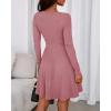 imageBTFBM Casual Fall Dresses for Women 2025 Long Sleeve Ribbed Button Down Empire Waist A Line Winter Wedding Guest DressPink