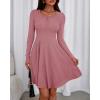 imageBTFBM Casual Fall Dresses for Women 2025 Long Sleeve Ribbed Button Down Empire Waist A Line Winter Wedding Guest DressPink