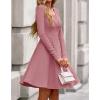 imageBTFBM Casual Fall Dresses for Women 2025 Long Sleeve Ribbed Button Down Empire Waist A Line Winter Wedding Guest DressPink