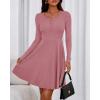imageBTFBM Casual Fall Dresses for Women 2025 Long Sleeve Ribbed Button Down Empire Waist A Line Winter Wedding Guest DressPink