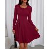 imageBTFBM Casual Fall Dresses for Women 2025 Long Sleeve Ribbed Button Down Empire Waist A Line Winter Wedding Guest DressWine Red