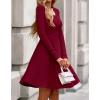imageBTFBM Casual Fall Dresses for Women 2025 Long Sleeve Ribbed Button Down Empire Waist A Line Winter Wedding Guest DressWine Red