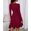 imageBTFBM Casual Fall Dresses for Women 2025 Long Sleeve Ribbed Button Down Empire Waist A Line Winter Wedding Guest DressWine Red