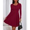 imageBTFBM Casual Fall Dresses for Women 2025 Long Sleeve Ribbed Button Down Empire Waist A Line Winter Wedding Guest DressWine Red
