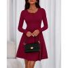 imageBTFBM Casual Fall Dresses for Women 2025 Long Sleeve Ribbed Button Down Empire Waist A Line Winter Wedding Guest DressWine Red