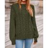 imageBTFBM Fall Sweaters for Women 2025 Cable Knit Sweater Crew Neck Long Lantern Sleeve Loose Chunky Pullover Casual TopsArmy Green