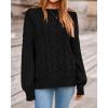 imageBTFBM Fall Sweaters for Women 2025 Cable Knit Sweater Crew Neck Long Lantern Sleeve Loose Chunky Pullover Casual TopsBlack