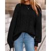 imageBTFBM Fall Sweaters for Women 2025 Cable Knit Sweater Crew Neck Long Lantern Sleeve Loose Chunky Pullover Casual TopsBlack