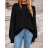 imageBTFBM Fall Sweaters for Women 2025 Cable Knit Sweater Crew Neck Long Lantern Sleeve Loose Chunky Pullover Casual TopsBlack