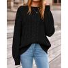 imageBTFBM Fall Sweaters for Women 2025 Cable Knit Sweater Crew Neck Long Lantern Sleeve Loose Chunky Pullover Casual TopsBlack