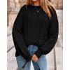 imageBTFBM Fall Sweaters for Women 2025 Cable Knit Sweater Crew Neck Long Lantern Sleeve Loose Chunky Pullover Casual TopsBlack