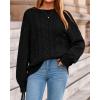 imageBTFBM Fall Sweaters for Women 2025 Cable Knit Sweater Crew Neck Long Lantern Sleeve Loose Chunky Pullover Casual TopsBlack