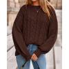 imageBTFBM Fall Sweaters for Women 2025 Cable Knit Sweater Crew Neck Long Lantern Sleeve Loose Chunky Pullover Casual TopsBrown